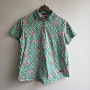 Vintage Tommy Hilfiger Polo Shirt Mens Large Green Floral Tropical Diamond Check